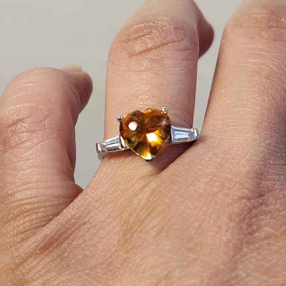 Jurassic! NIB 3.22cts Natural Madiera Citrine Buff Top Heart Cut 925 Ring Sz 7
